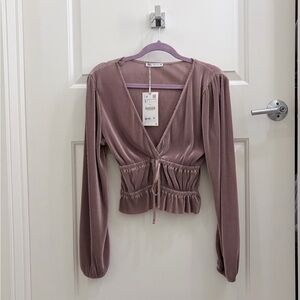 Zara Taupe V-Neck Blouse